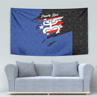 Puerto Rico Tapestry with Coqui Frog Symbol and Distressed Flag Design