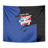 Puerto Rico Tapestry with Coqui Frog Symbol and Distressed Flag Design