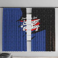 Puerto Rico Window Curtain with Coqui Frog Symbol and Distressed Flag Design