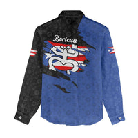 Puerto Rico Women Casual Shirt with Coqui Frog Symbol and Distressed Flag Design