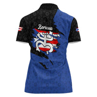 Puerto Rico Women Polo Shirt with Coqui Frog Symbol and Distressed Flag Design