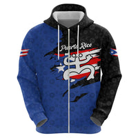 Puerto Rico Zip Hoodie with Coqui Frog Symbol and Distressed Flag Design