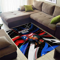 Puerto Rico Rooster Area Rug with Flag Design and Tropical Hibiscus Flowers
