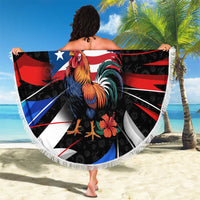Puerto Rico Rooster Beach Blanket with Flag Design and Tropical Hibiscus Flowers