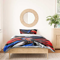 Puerto Rico Rooster Bedding Set with Flag Design and Tropical Hibiscus Flowers