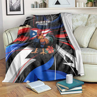 Puerto Rico Rooster Blanket with Flag Design and Tropical Hibiscus Flowers