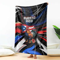 Puerto Rico Rooster Blanket with Flag Design and Tropical Hibiscus Flowers