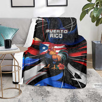 Puerto Rico Rooster Blanket with Flag Design and Tropical Hibiscus Flowers