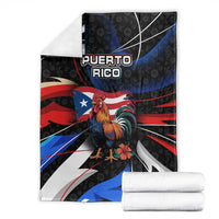 Puerto Rico Rooster Blanket with Flag Design and Tropical Hibiscus Flowers
