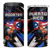 Puerto Rico Rooster 4 in 1 Can Cooler Tumbler with Flag Design and Tropical Hibiscus Flowers