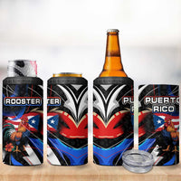 Puerto Rico Rooster 4 in 1 Can Cooler Tumbler with Flag Design and Tropical Hibiscus Flowers