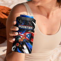 Puerto Rico Rooster 4 in 1 Can Cooler Tumbler with Flag Design and Tropical Hibiscus Flowers