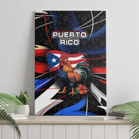 Puerto Rico Rooster Canvas Wall Art with Flag Design and Tropical Hibiscus Flowers