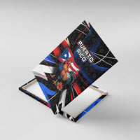 Puerto Rico Rooster Canvas Wall Art with Flag Design and Tropical Hibiscus Flowers