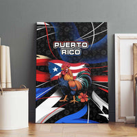 Puerto Rico Rooster Canvas Wall Art with Flag Design and Tropical Hibiscus Flowers