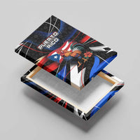 Puerto Rico Rooster Canvas Wall Art with Flag Design and Tropical Hibiscus Flowers