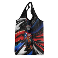 Puerto Rico Rooster Grocery Bag with Flag Design and Tropical Hibiscus Flowers