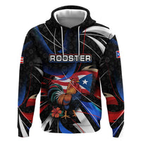 Puerto Rico Rooster Hoodie with Flag Design and Tropical Hibiscus Flowers