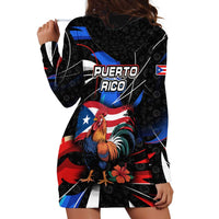 Puerto Rico Rooster Hoodie Dress with Flag Design and Tropical Hibiscus Flowers