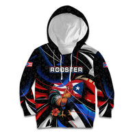 Puerto Rico Rooster Kid Hoodie with Flag Design and Tropical Hibiscus Flowers