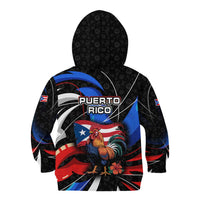 Puerto Rico Rooster Kid Hoodie with Flag Design and Tropical Hibiscus Flowers