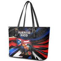 Puerto Rico Rooster Leather Tote Bag with Flag Design and Tropical Hibiscus Flowers