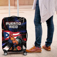 Puerto Rico Rooster Luggage Cover with Flag Design and Tropical Hibiscus Flowers