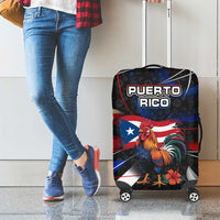 Puerto Rico Rooster Luggage Cover with Flag Design and Tropical Hibiscus Flowers