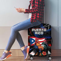 Puerto Rico Rooster Luggage Cover with Flag Design and Tropical Hibiscus Flowers