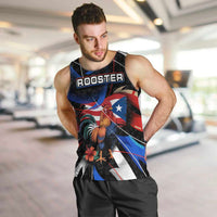Puerto Rico Rooster Men Tank Top with Flag Design and Tropical Hibiscus Flowers