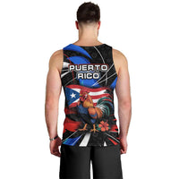 Puerto Rico Rooster Men Tank Top with Flag Design and Tropical Hibiscus Flowers