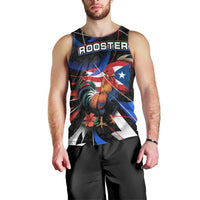 Puerto Rico Rooster Men Tank Top with Flag Design and Tropical Hibiscus Flowers