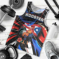 Puerto Rico Rooster Men Tank Top with Flag Design and Tropical Hibiscus Flowers
