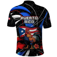 Puerto Rico Rooster Polo Shirt with Flag Design and Tropical Hibiscus Flowers