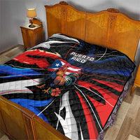 Puerto Rico Rooster Quilt with Flag Design and Tropical Hibiscus Flowers
