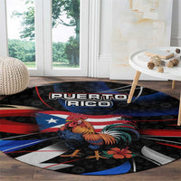 Puerto Rico Rooster Round Carpet with Flag Design and Tropical Hibiscus Flowers