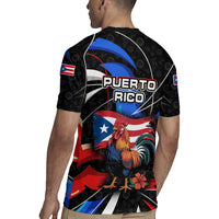 Puerto Rico Rooster Rugby Jersey with Flag Design and Tropical Hibiscus Flowers