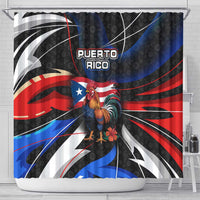 Puerto Rico Rooster Shower Curtain with Flag Design and Tropical Hibiscus Flowers