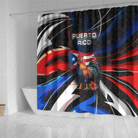 Puerto Rico Rooster Shower Curtain with Flag Design and Tropical Hibiscus Flowers