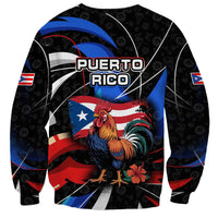 Puerto Rico Rooster Sweatshirt with Flag Design and Tropical Hibiscus Flowers