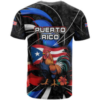 Puerto Rico Rooster T Shirt with Flag Design and Tropical Hibiscus Flowers