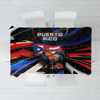 Puerto Rico Rooster Tablecloth with Flag Design and Tropical Hibiscus Flowers