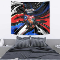 Puerto Rico Rooster Tapestry with Flag Design and Tropical Hibiscus Flowers
