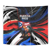 Puerto Rico Rooster Tapestry with Flag Design and Tropical Hibiscus Flowers