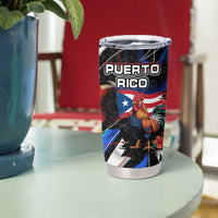Puerto Rico Rooster Tumbler Cup with Flag Design and Tropical Hibiscus Flowers