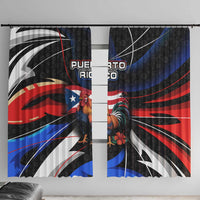 Puerto Rico Rooster Window Curtain with Flag Design and Tropical Hibiscus Flowers