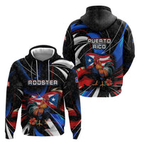 Puerto Rico Rooster Zip Hoodie with Flag Design and Tropical Hibiscus Flowers