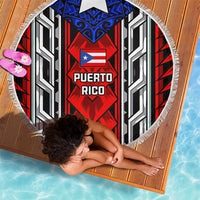 Puerto Rico Beach Blanket with Tribal Patterns, Flag Emblem, and Taino Symbol Design