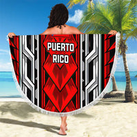 Puerto Rico Beach Blanket with Tribal Patterns, Flag Emblem, and Taino Symbol Design