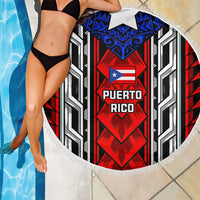 Puerto Rico Beach Blanket with Tribal Patterns, Flag Emblem, and Taino Symbol Design